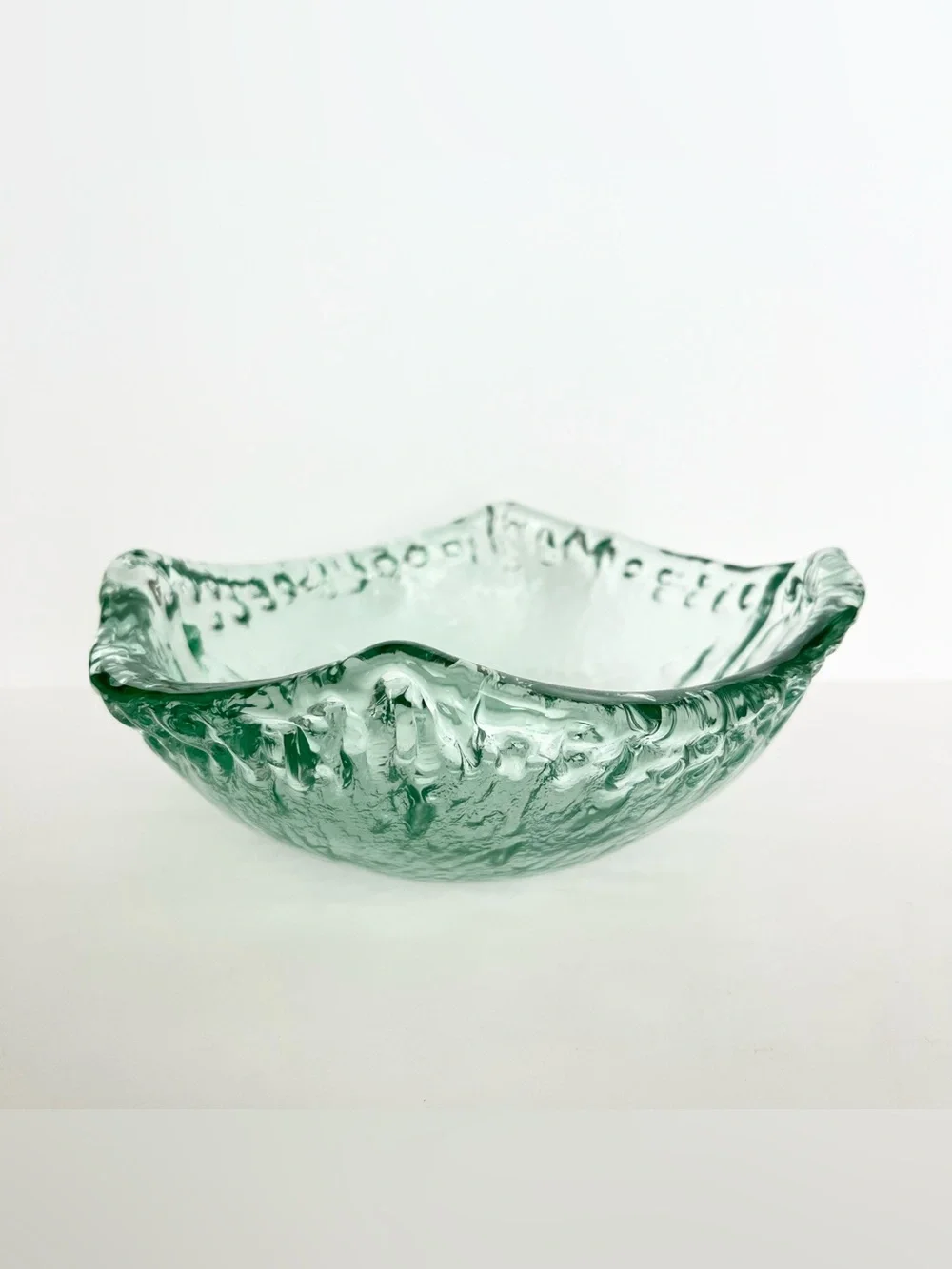 Vintage Handmade Spanish Green Recycled Glass Bowl Organic Coastal Beachy Heavy